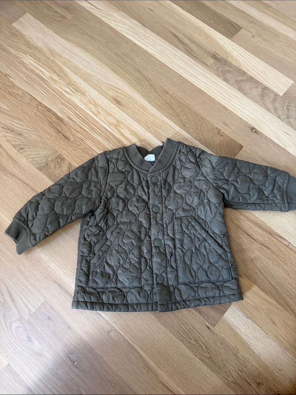 GAP Olive Quilted Button-Front Puffer Jacket